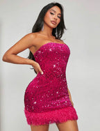 SXY Robe Moulante Bustier À Paillettes