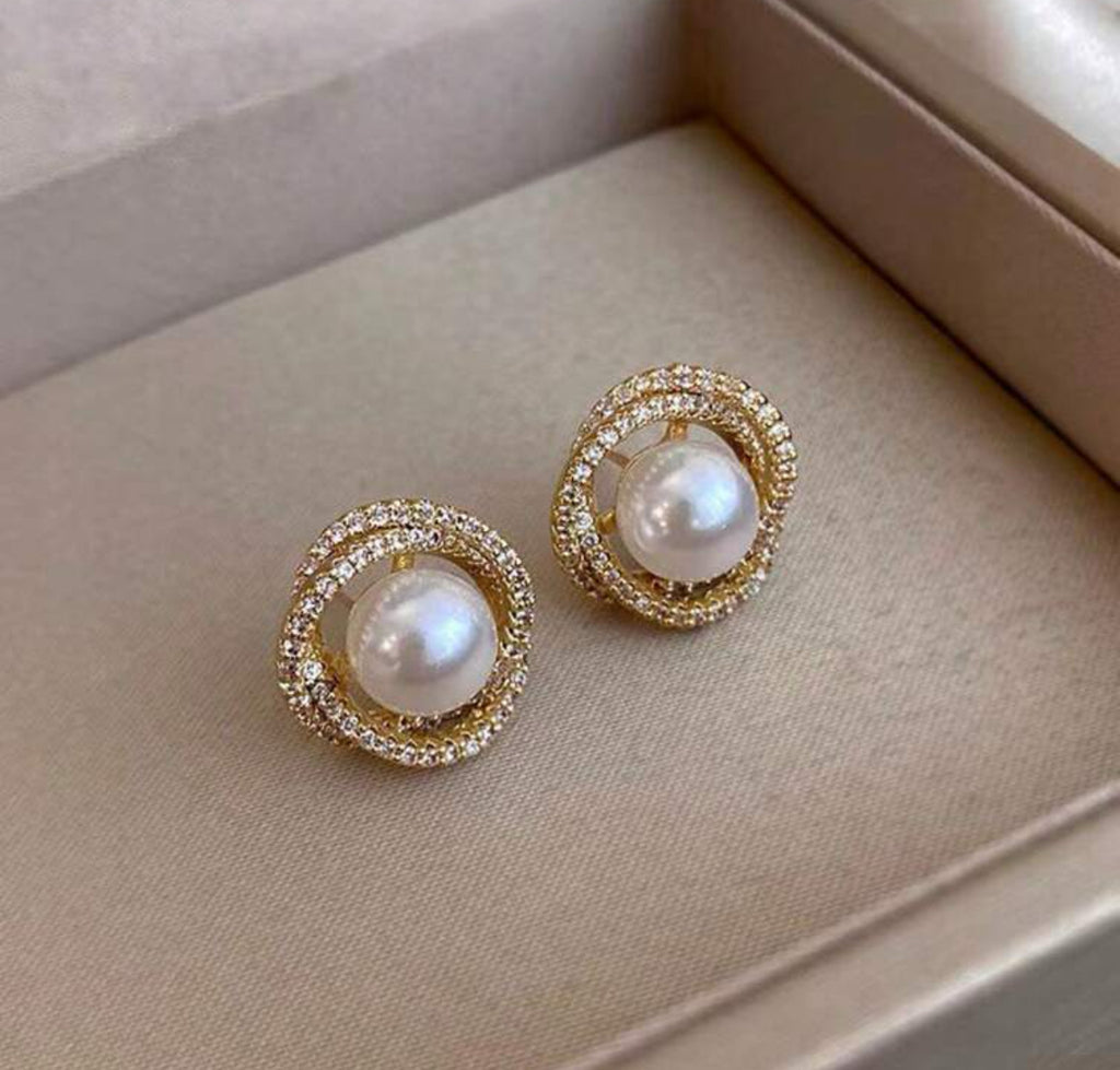 Spiral Earrings with Faux Pearls – 2 Pieces