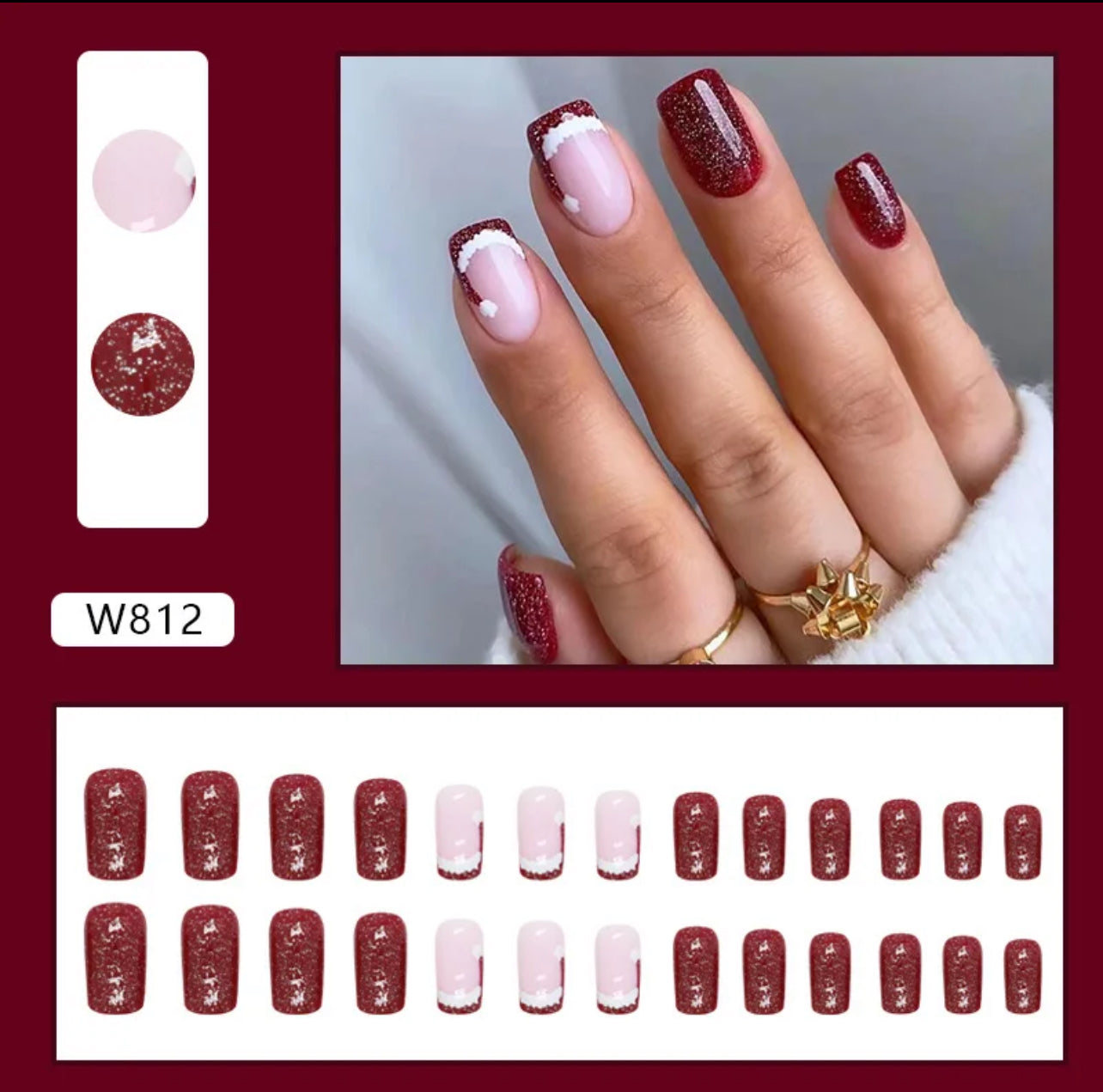 Glamour Festif - Faux-ongles rouges scintillants
