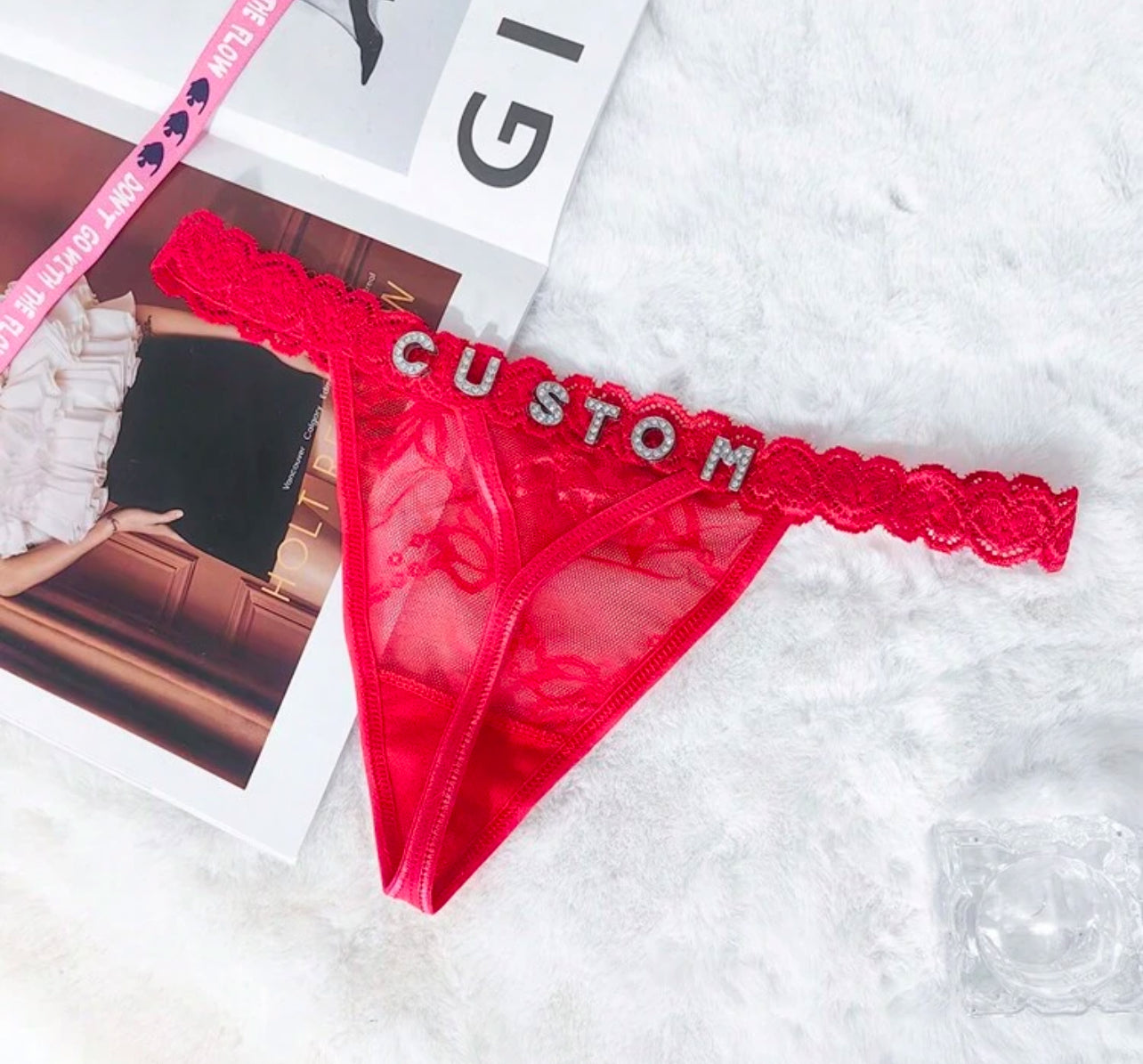 Culotte en dentelle avec lettres personnalisées pour femmes, string en dentelle Sexy avec lettres personnalisées, lettres brillantes en strass bricolage