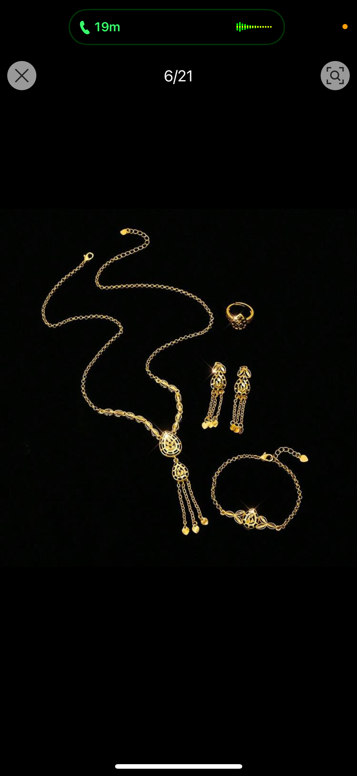 Parure de Bijoux Dorés Élégante – Collier, Bracelet, Bague et Boucles d’Oreilles