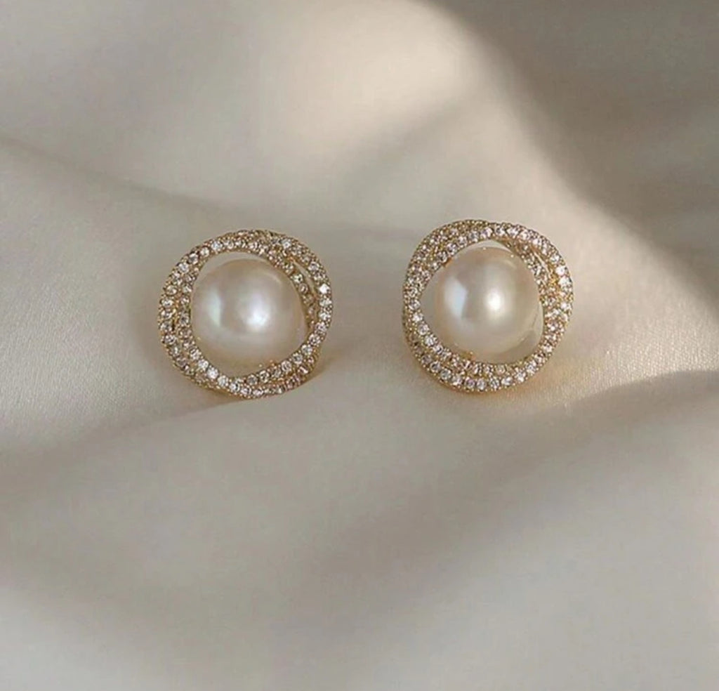 Spiral Earrings with Faux Pearls – 2 Pieces