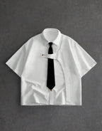 Chemise blanche à manches courtes avec cravate – Style Coréen
