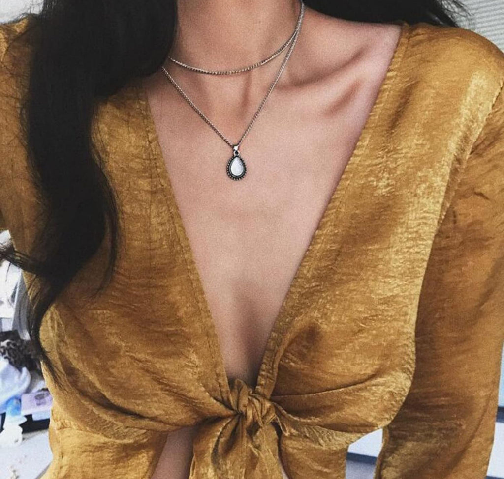 Collier Double Boho avec Perles et Cristaux
