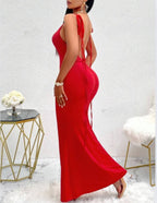 Off the shoulder tie back bow mermaid hem cami dress