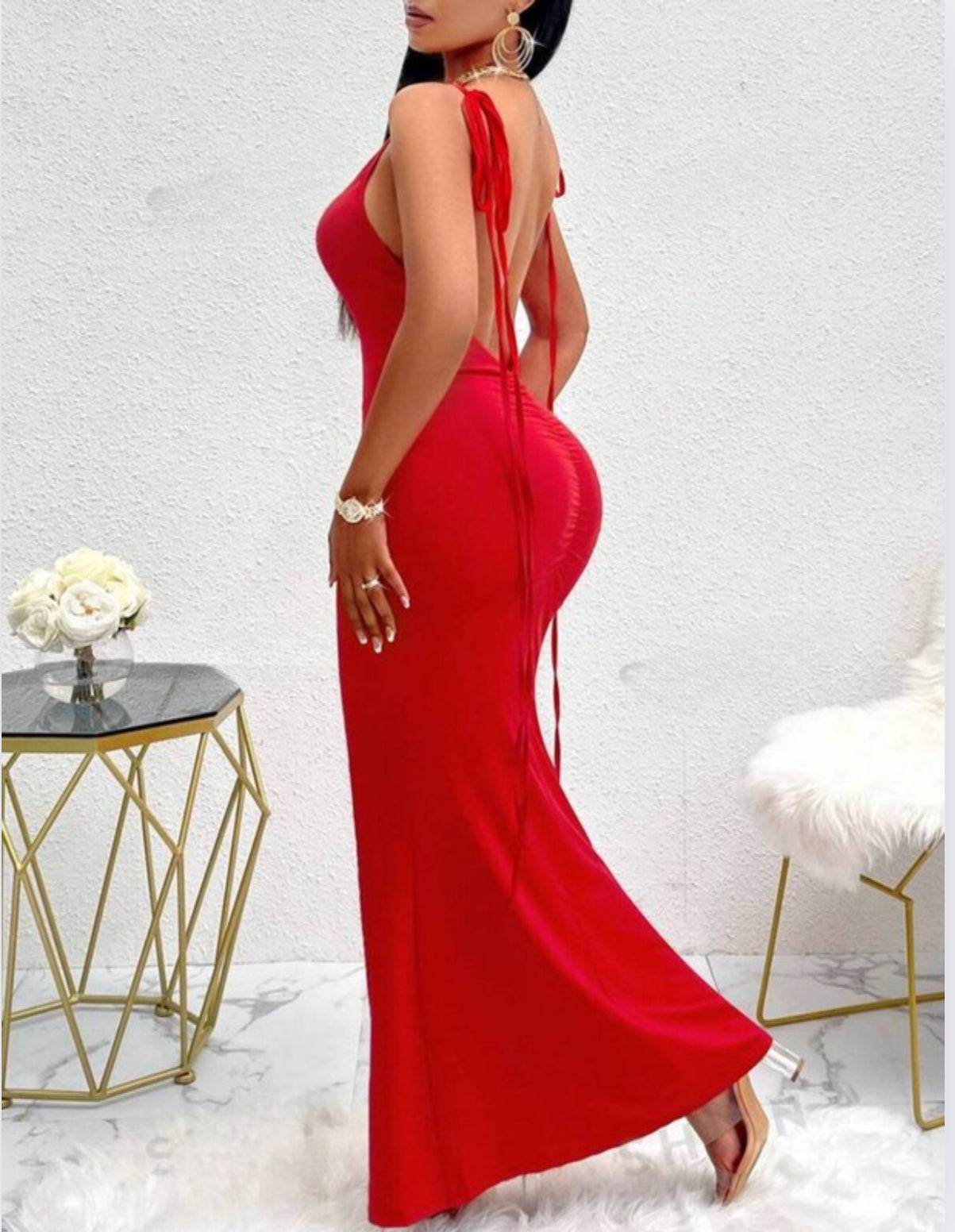 Off the shoulder tie back bow mermaid hem cami dress