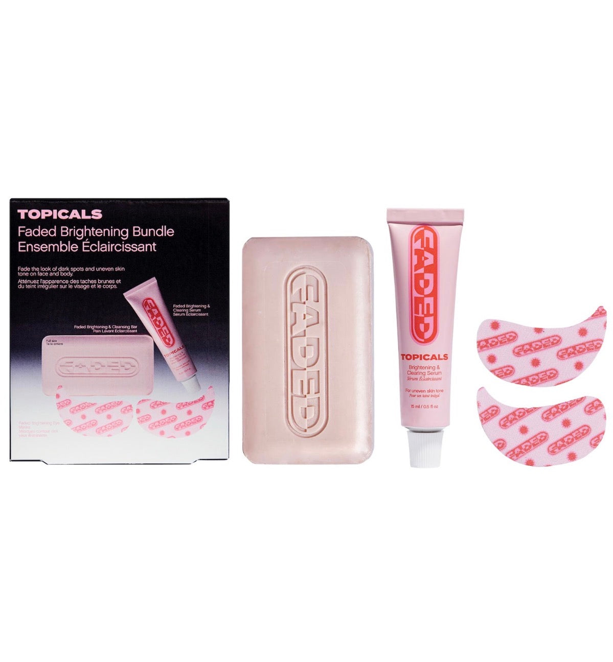 Ensemble Éclaircissant Faded par Topicals – Trio Anti-Taches Visage & Corps