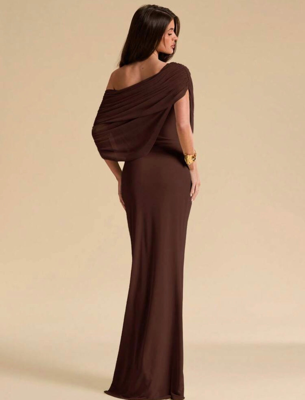 Chocolate Draped One-Shoulder Maxi Dress