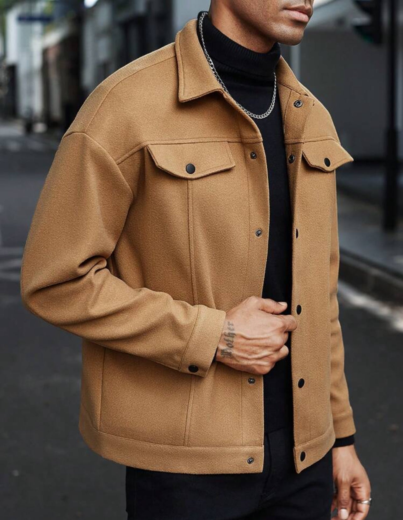 Veste décontractée en mélange de laine couleur unie à manches longues pour hommes, automne/hiver