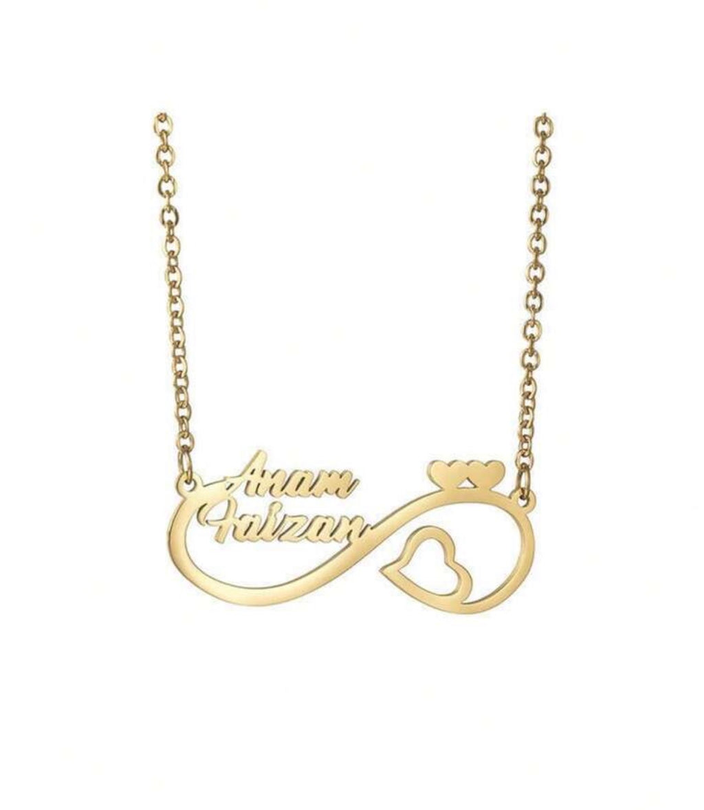 Collier Infinity Personnalisé avec Deux Noms et Cœurs