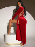 Robe Sexy Dos-Nu À Lacets Fendu En Velours