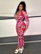 Robe Moulante Froncée À Imprimé Fleuri