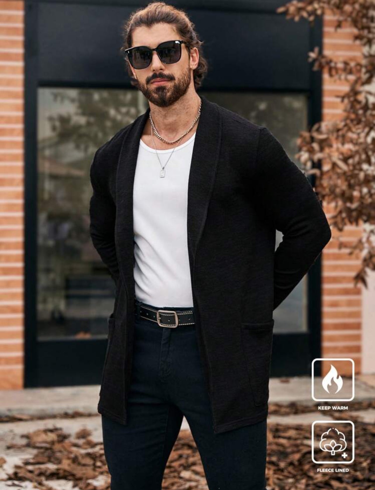 Manfinity Homme Veste tricotée décontractée simple à manches longues de couleur unie pour hommes, décontractée quotidienne