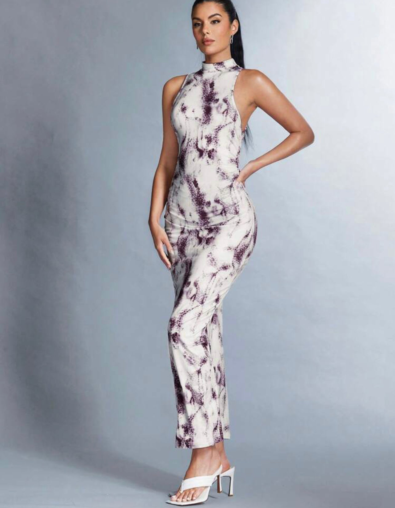 Robe Sans Manches À Col Montant Et Imprimé Léopard