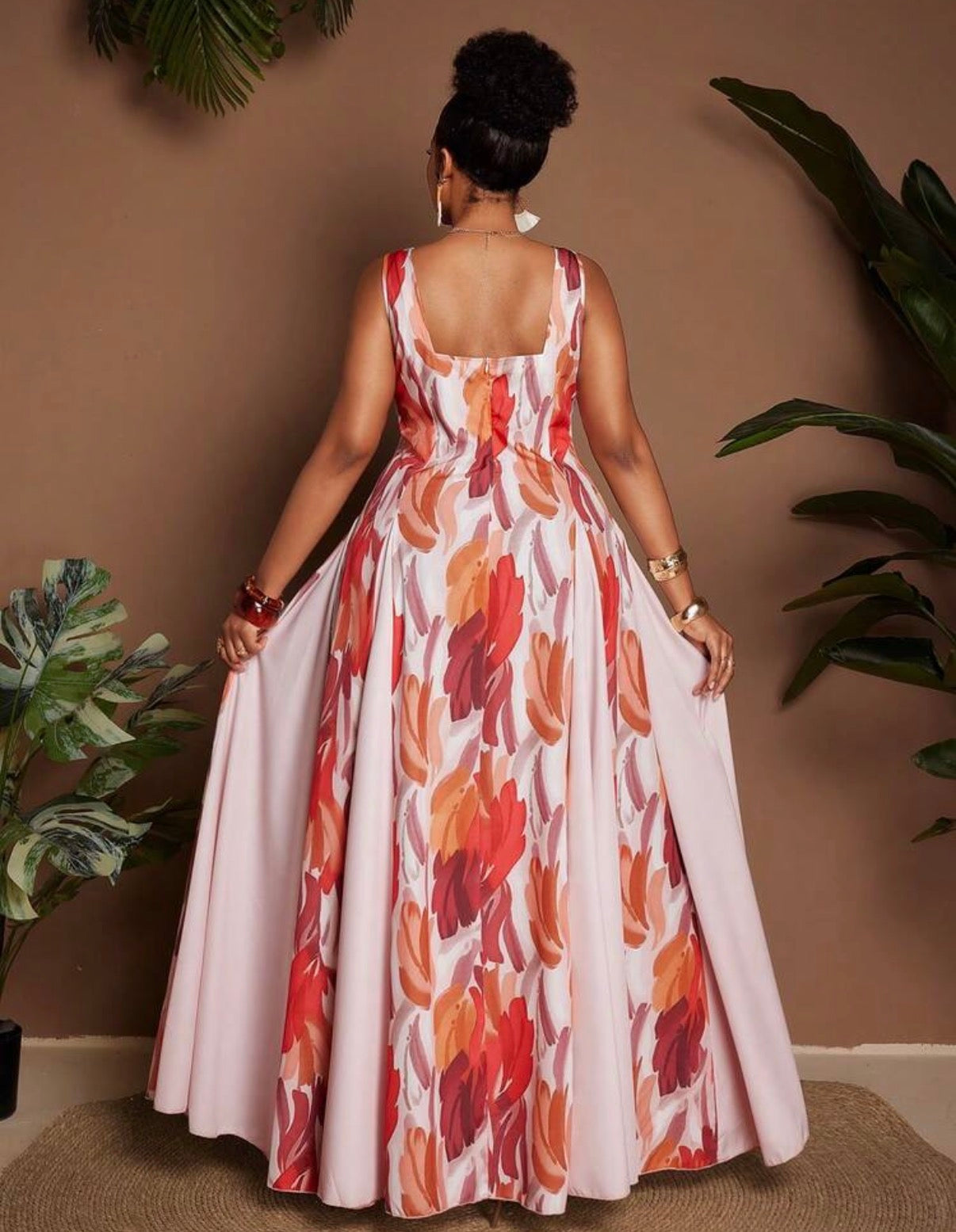 Robe Maxi "Aurore Florale" – Imprimé Abstrait & Coupe Évasée
