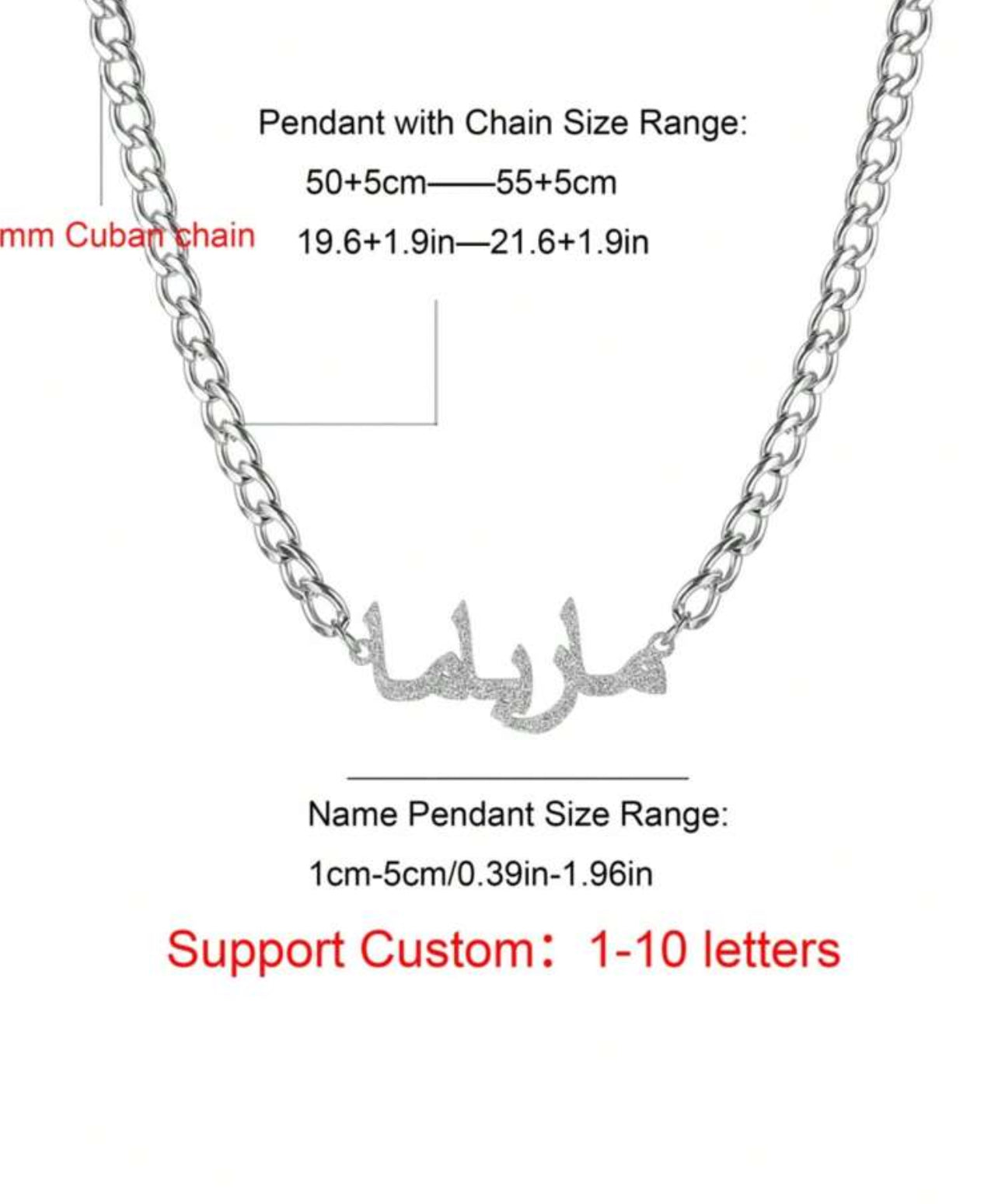 Collier personnalisé avec nom arabe, chaîne de 5mm, pendentif avec plaque signalétique en acier inoxydable