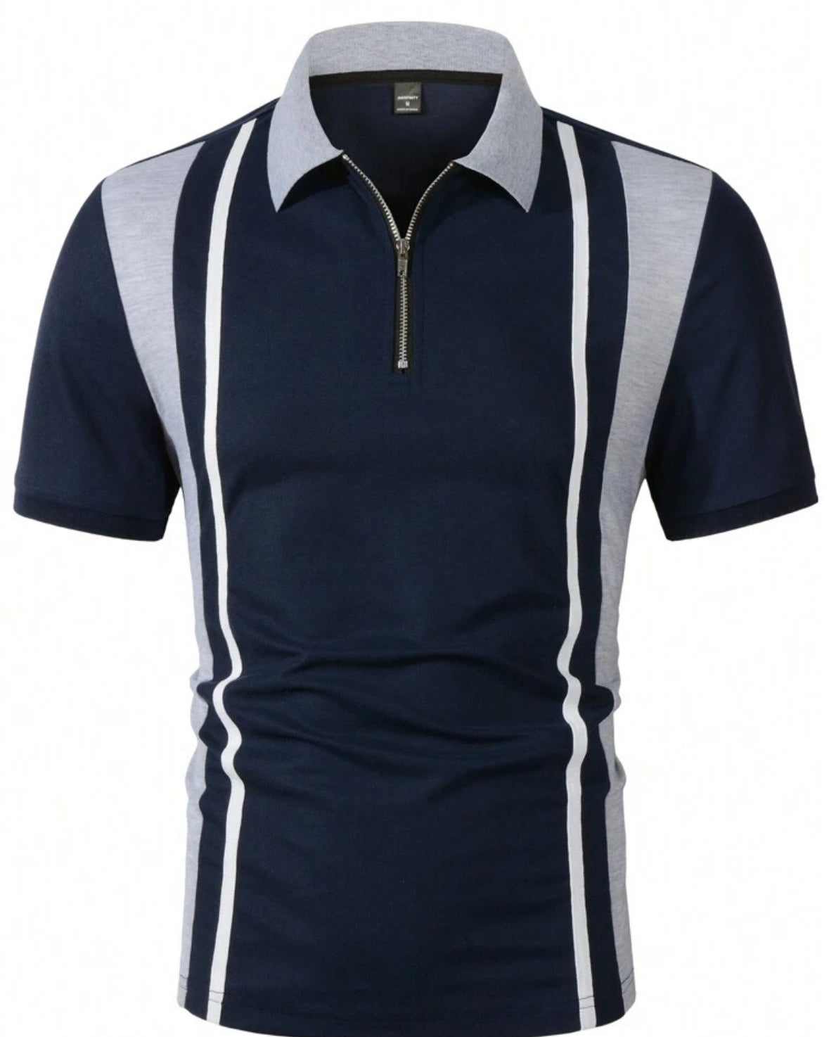 Polo Homme à Fermeture Éclair - T-shirt Décontracté avec Rayures Latérales