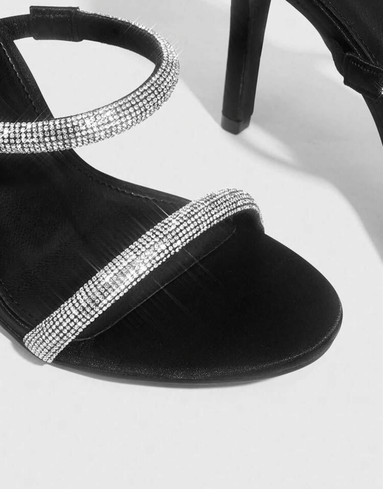 Black Heeled Sandals with Rhinestones - Glamour and Refinement