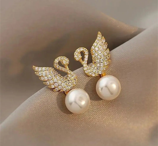 Boucles d'Oreilles Cygnes Élégants avec Perles