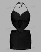 Solid Color Bustier Top and Bodycon Pencil Skirt Set