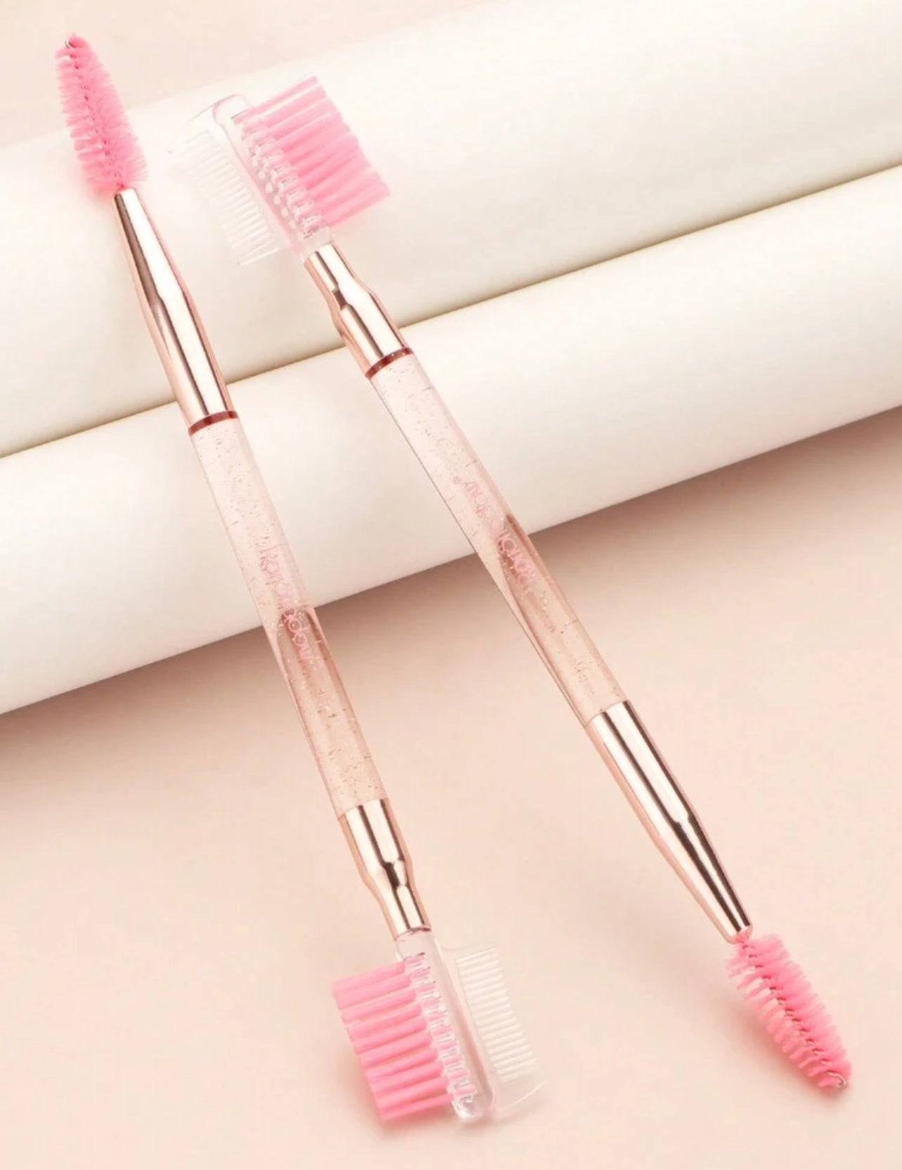 Pinceaux de maquillage à Double extrémité, peigne à sourcils et à cils, rose et transparent, 2 pièces