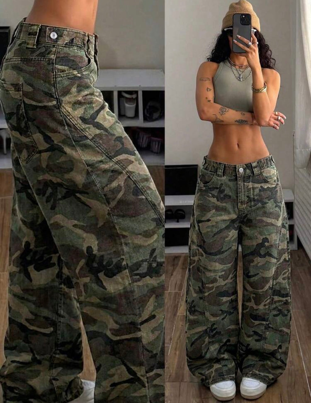 Jean Cargo Baggy Camouflage Taille Basse Femme