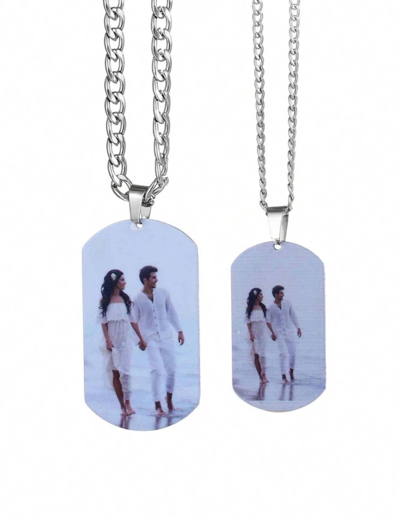 Collier unisexe plaque d’image gravée au laser couple