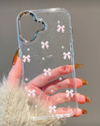 Coque Transparente Scintillante "Pink Bows" avec Perles – Édition Coquette