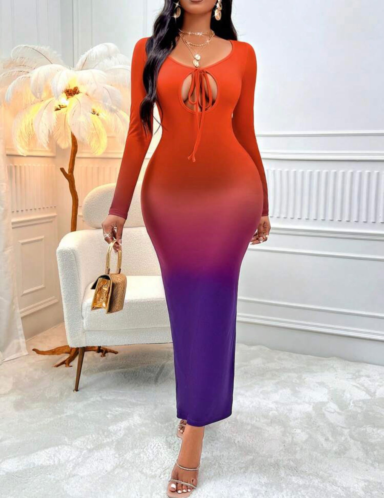 Figurbetontes Kleid mit Farbverlauf und Schleife