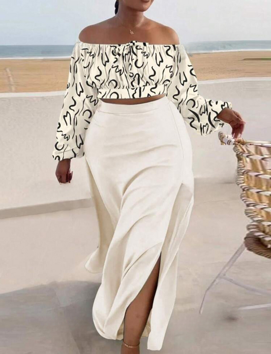 Ensemble Grande taille Style élégant Haut à une épaule et jupe fendue Été