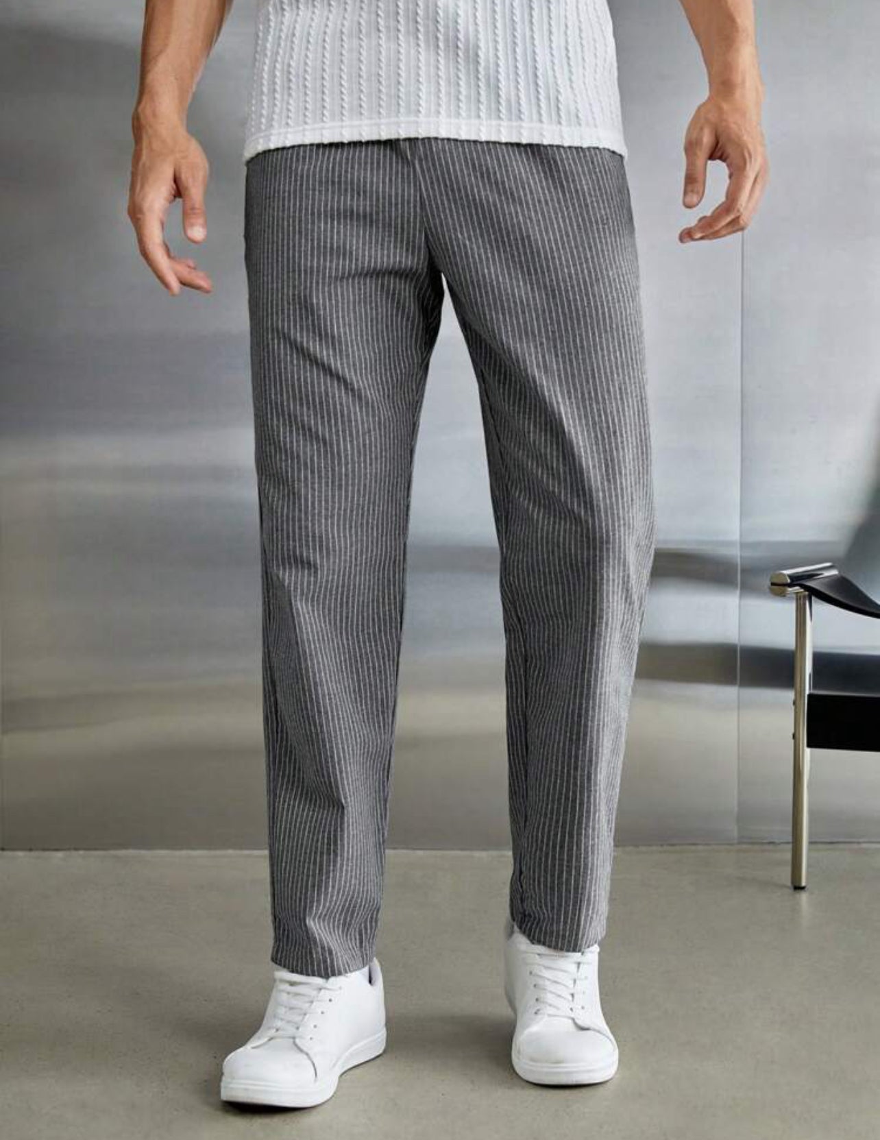 Pantalon Tissé À Rayures Avec Cordon De Serrage