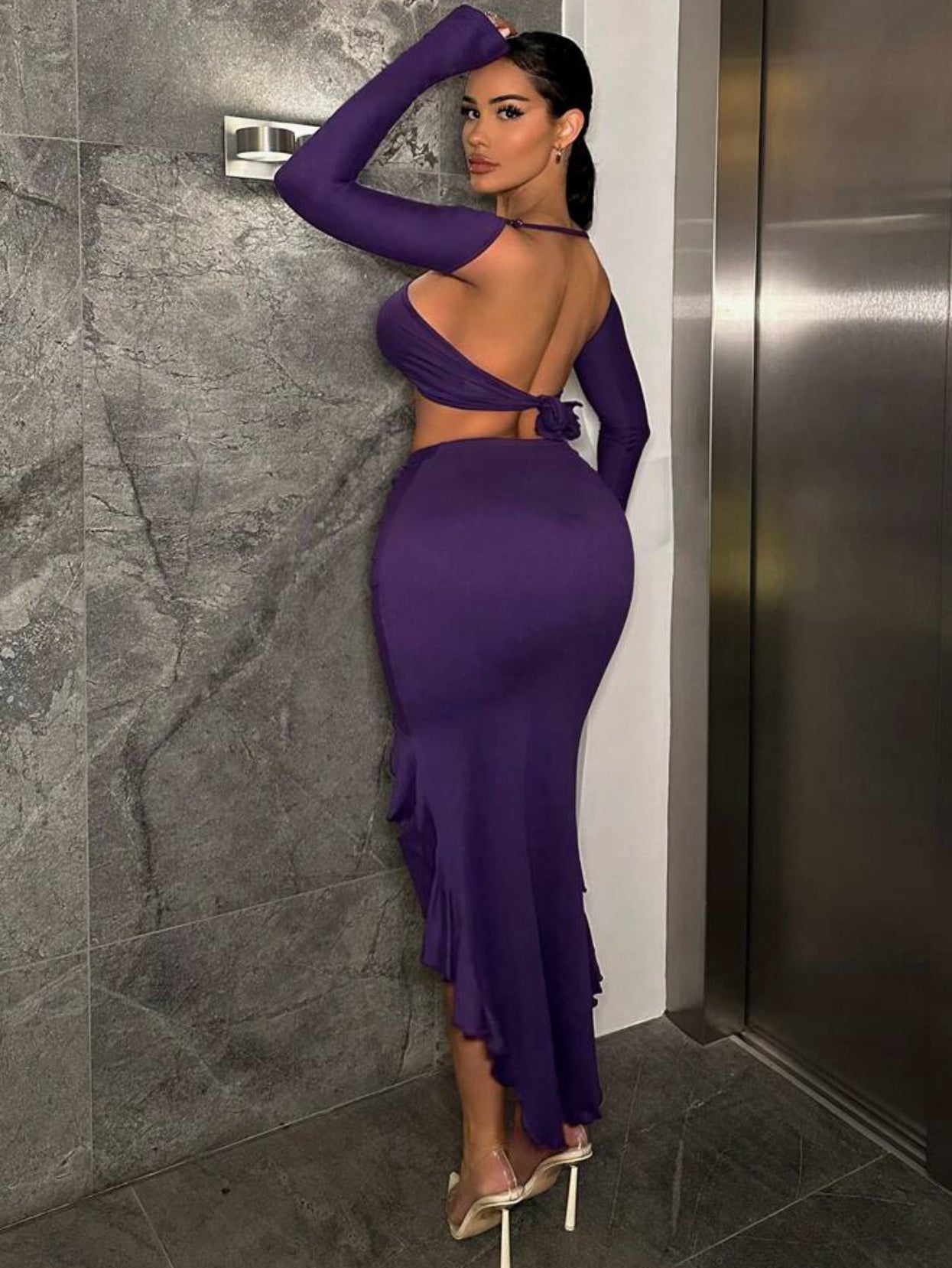 Ensemble Unicolore Découpé Top Court & À Ruché Jupe Sirène