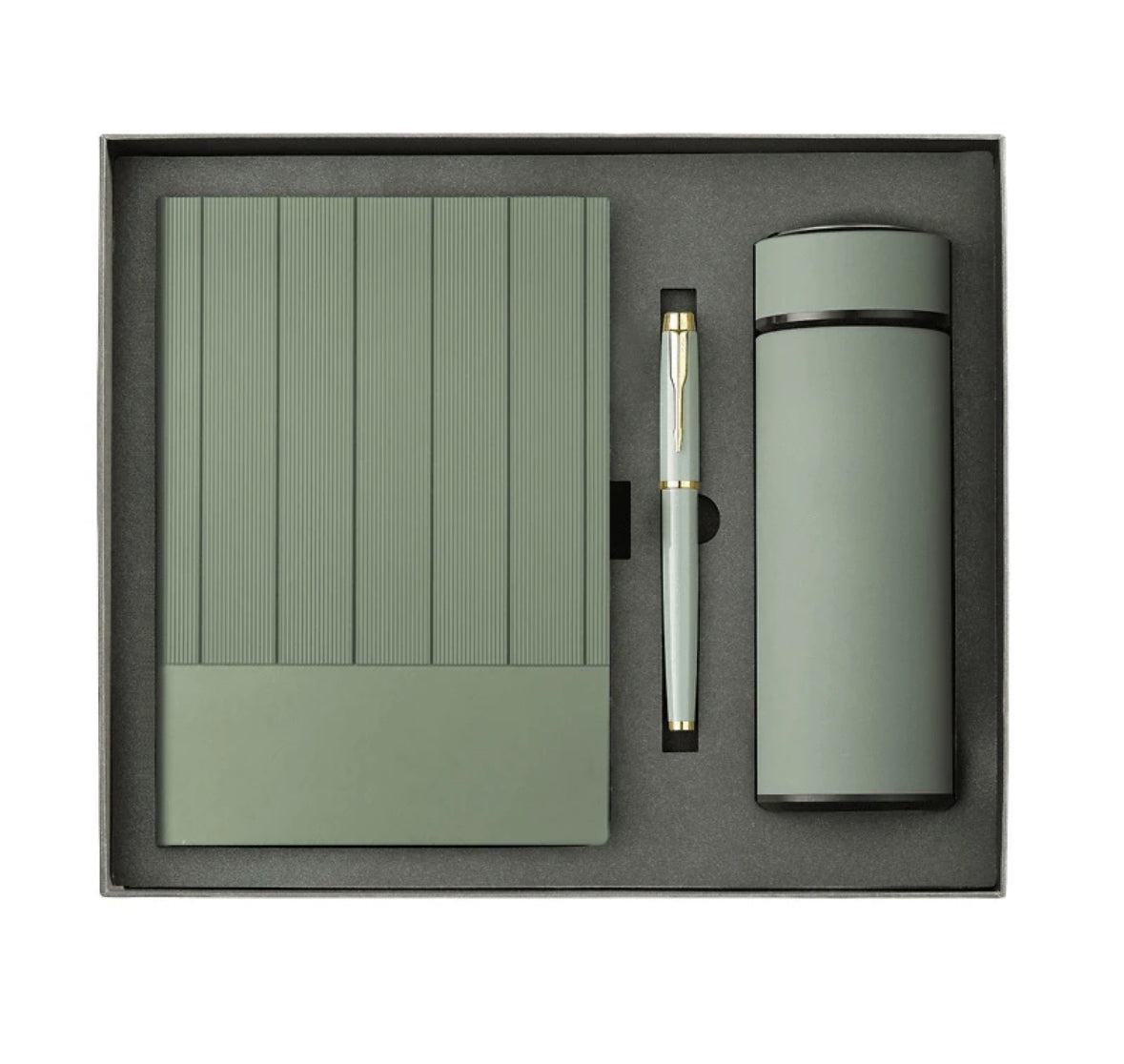Coffret Cadeau de Luxe Personnalisé – Carnet A5, Stylo & Thermos