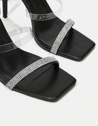 Damen-Schnürsandalen mit hohem Absatz und Strassverzierung