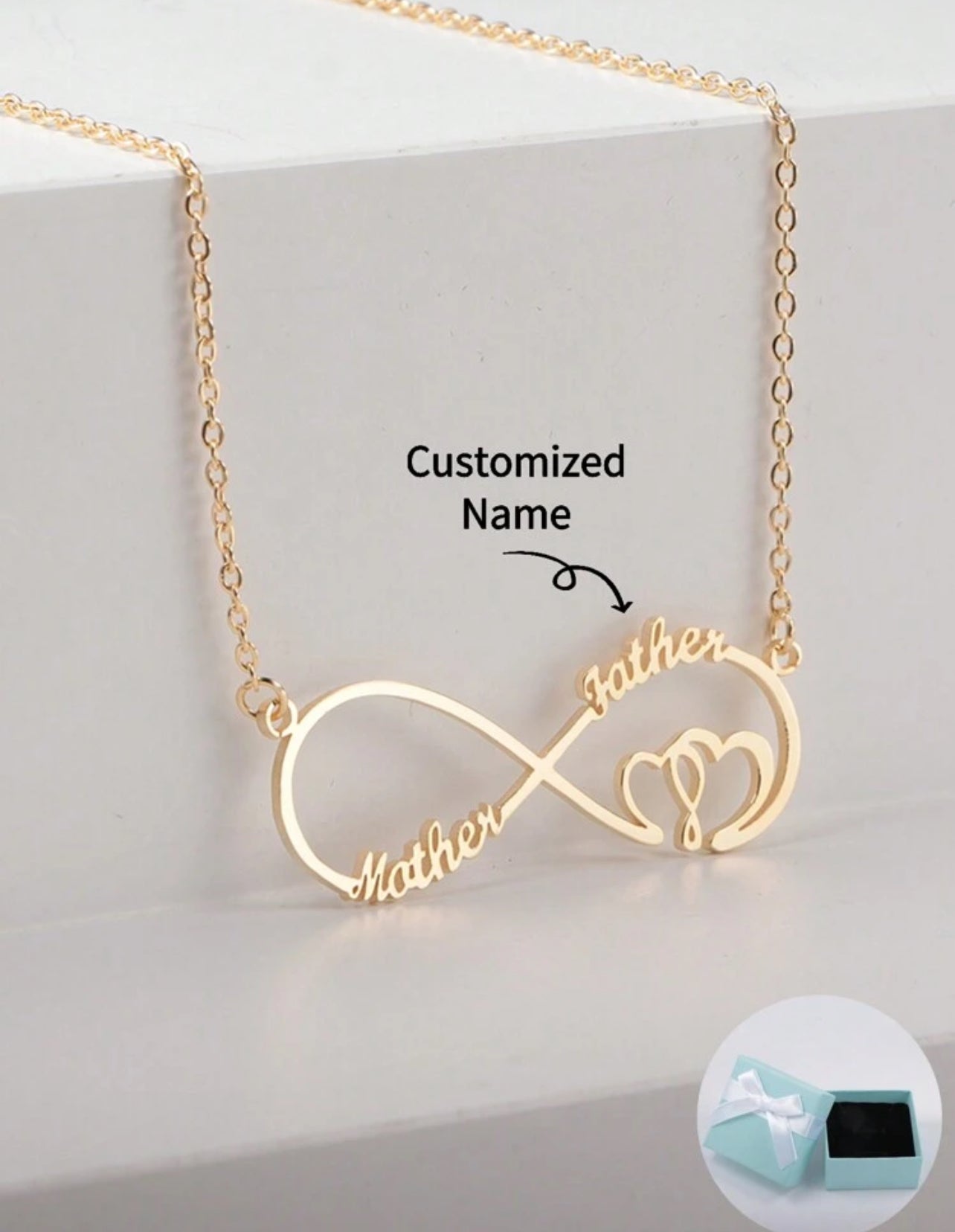 Collier Personnalisé Personnalisé Infinity & Heart Double Name