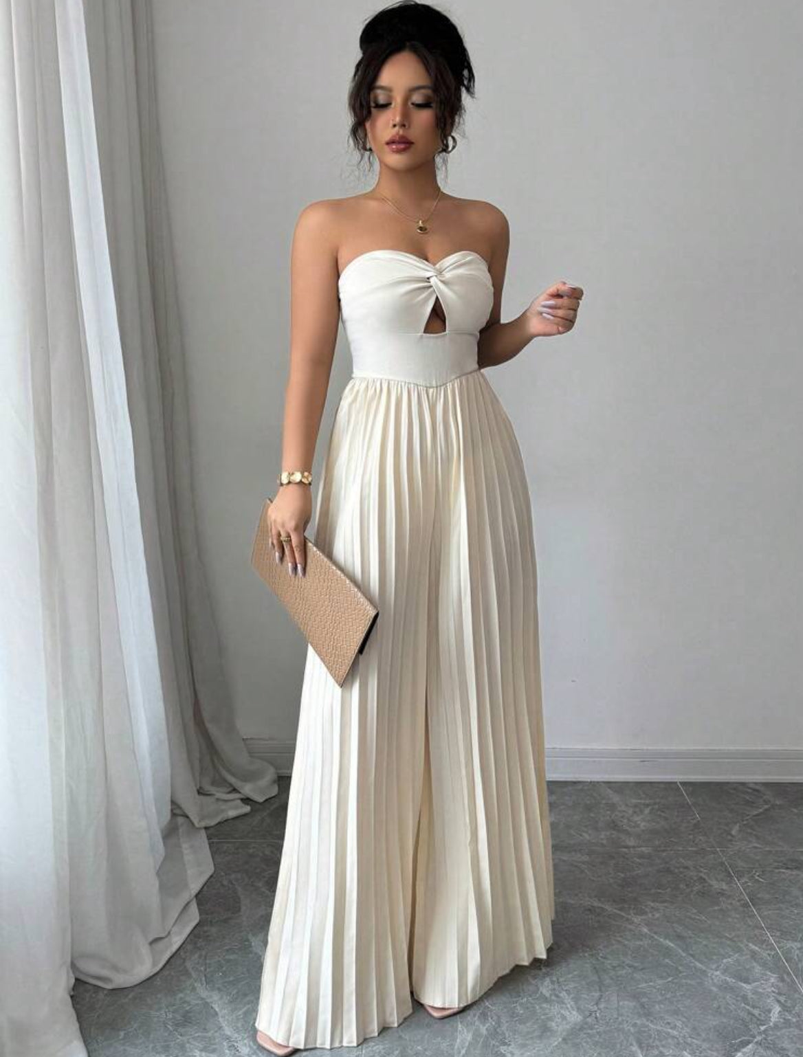 Combinaison Pantalon Plissé Écru Bustier Clara