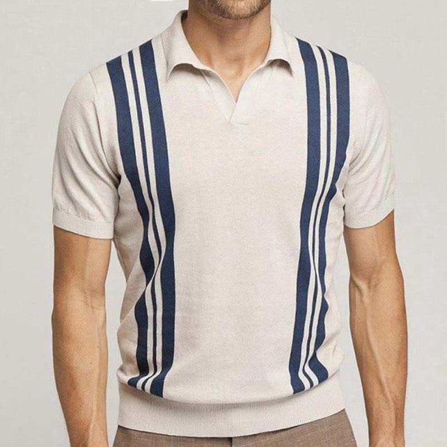 Polo Homme Rétro Chic – Maille Légère à Rayures Verticales