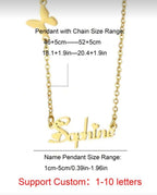 Personalized Butterfly Heart Pendant Necklace for Girls Women