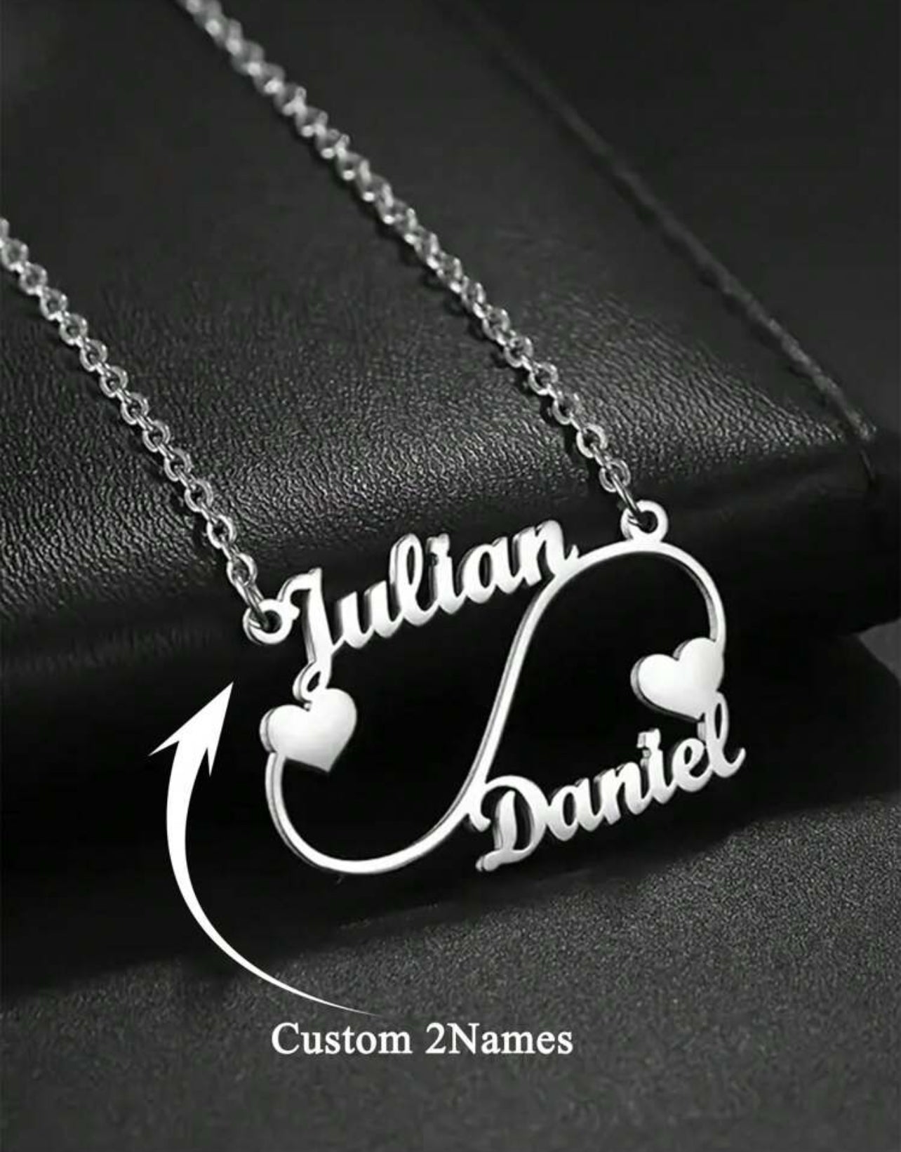 1PC Collier personnalisé Deux Noms et Cœurs Infinity