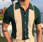 T-shirt boutonné décontracté couleurs contrastées