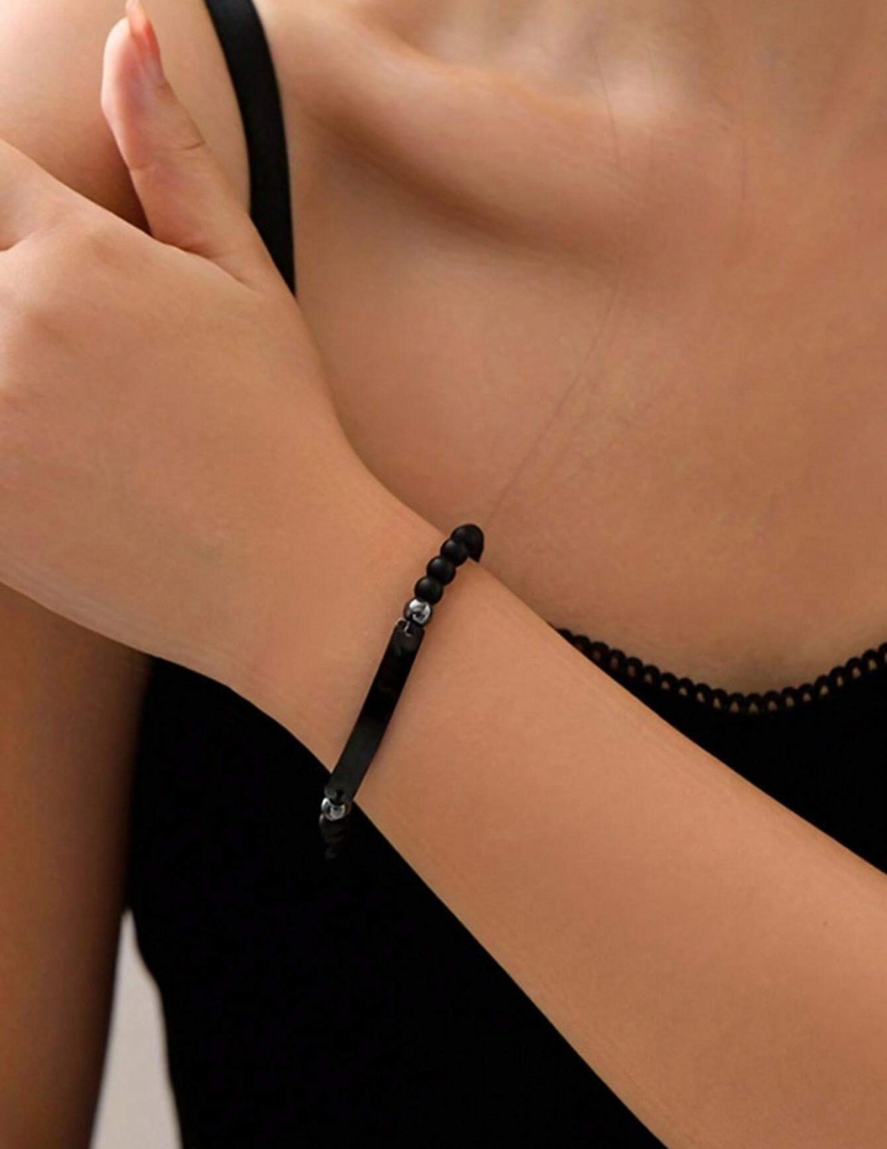 Bracelet de couple en perle avec date gravable