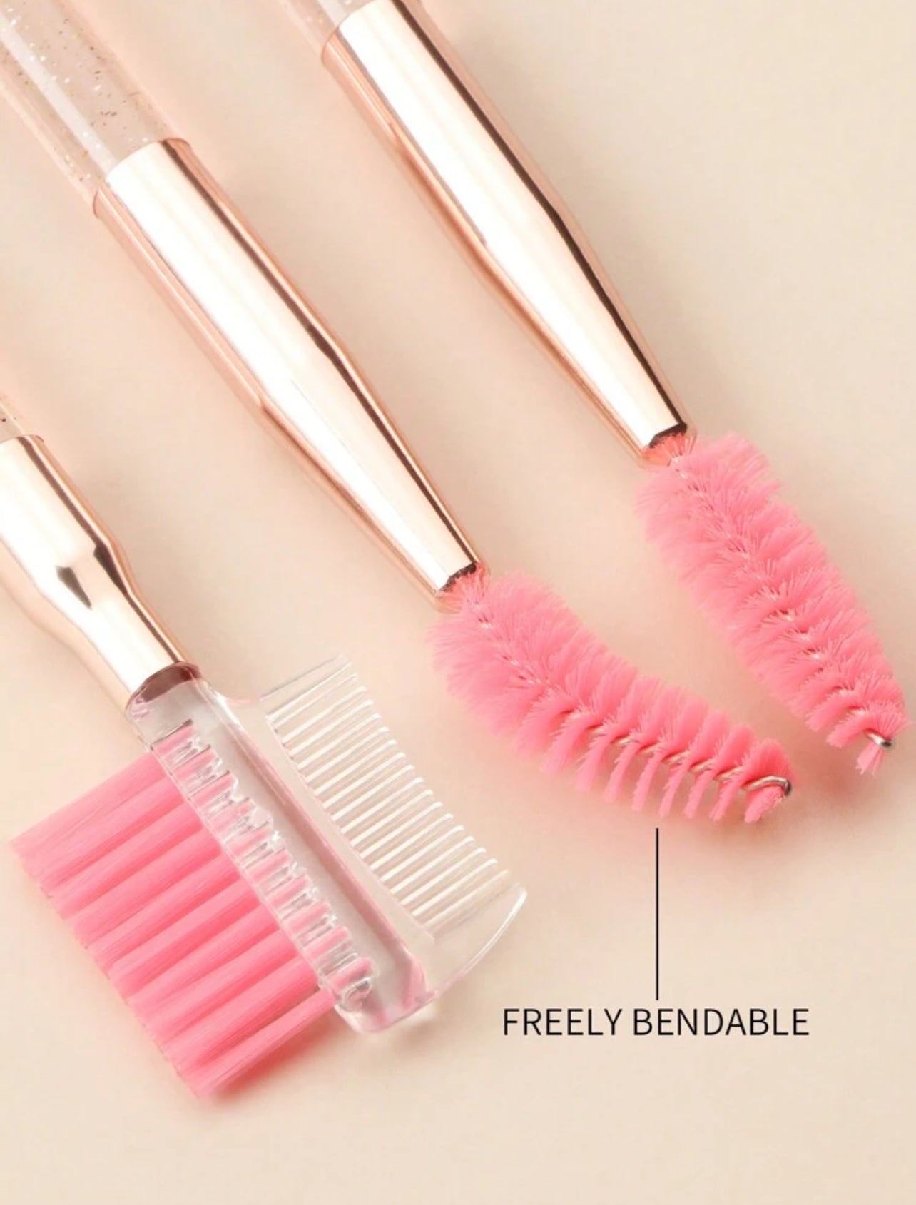 Pinceaux de maquillage à Double extrémité, peigne à sourcils et à cils, rose et transparent, 2 pièces