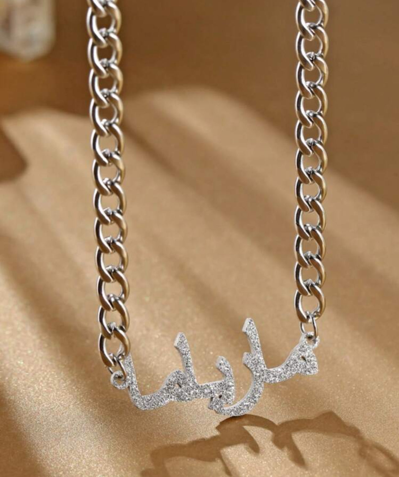Collier personnalisé avec nom arabe, chaîne de 5mm, pendentif avec plaque signalétique en acier inoxydable