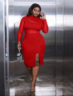 Robe Moulante À Col Montant Fendu