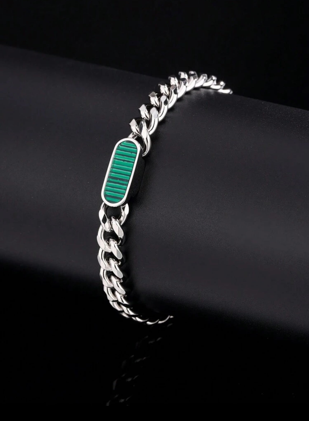 Bracelet Maille Cubaine & Pierre Naturelle – Élégance et Caractère