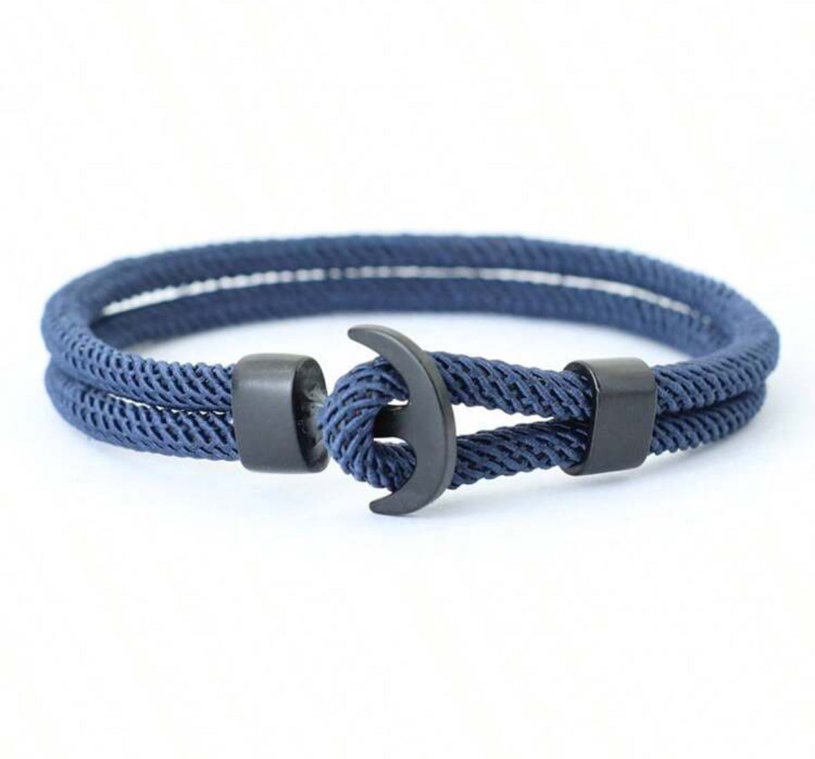 Bracelet Ancre Marine - Corde Bleue & Acier Noir