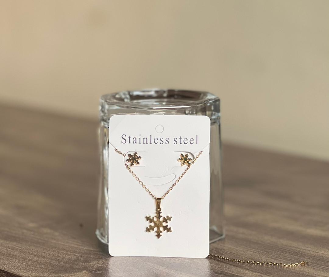 Ensemble Collier et Boucles d'Oreilles Flocon en Acier Inoxydable