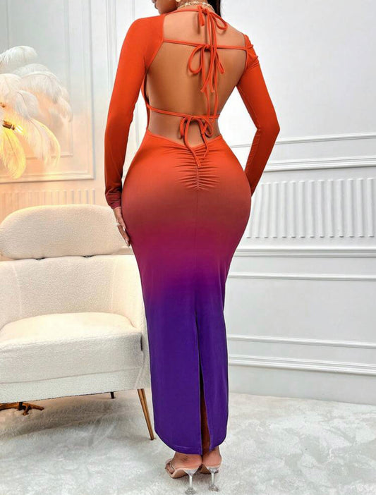 Gradient Bodycon Dress With Bow