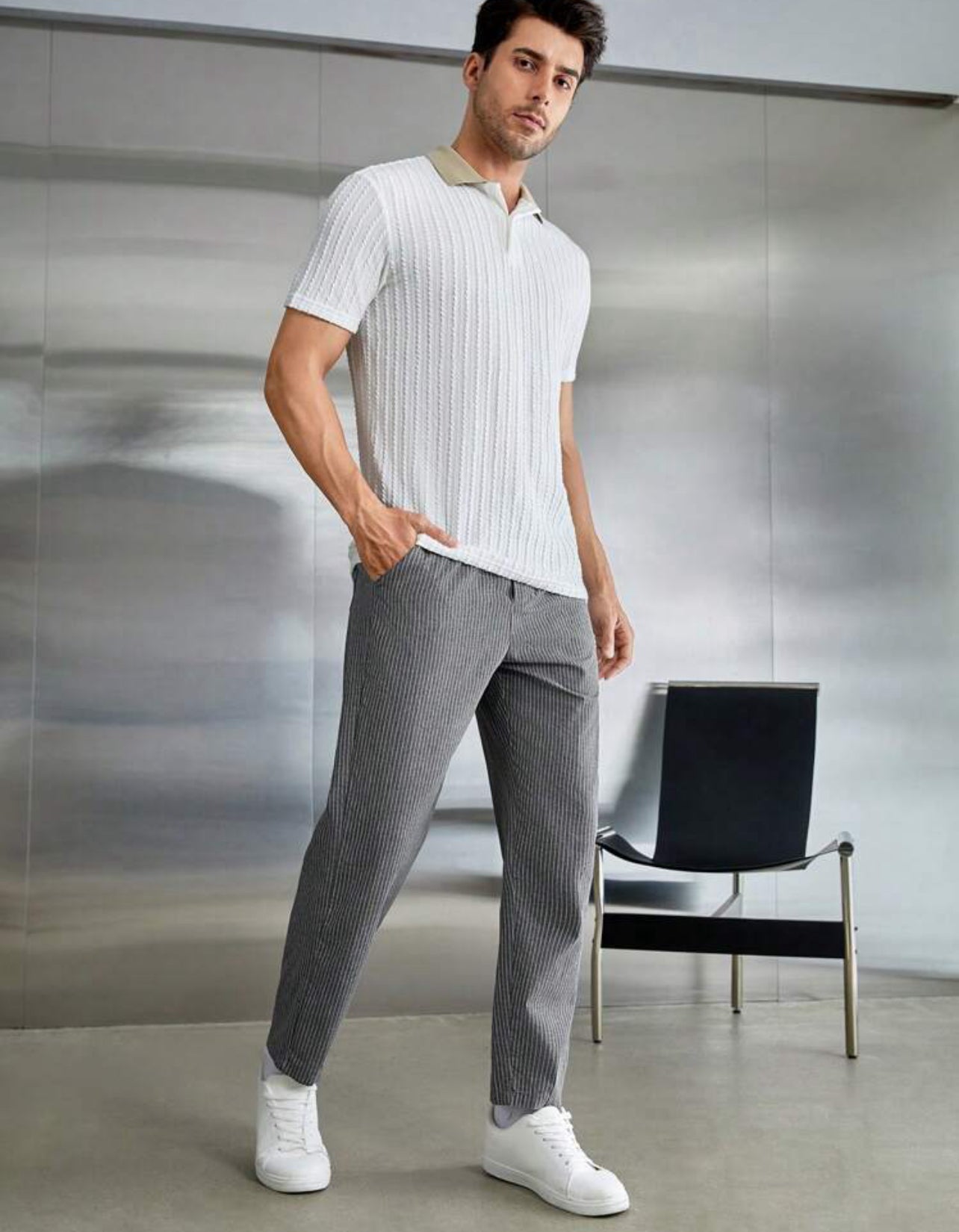 Pantalon Tissé À Rayures Avec Cordon De Serrage