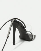 Damen-Schnürsandalen mit hohem Absatz und Strassverzierung